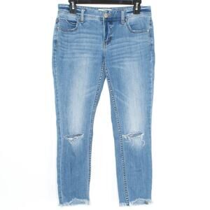 Free People Womens Jeans Cropped Distressed Raw Hem Zip Fly Blue Size 27 KG